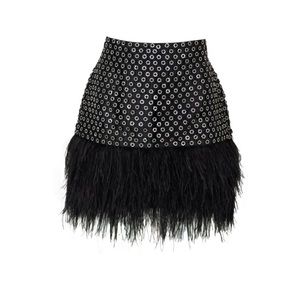 The BRAND LABEL Beaded Skirt with Feather Hem